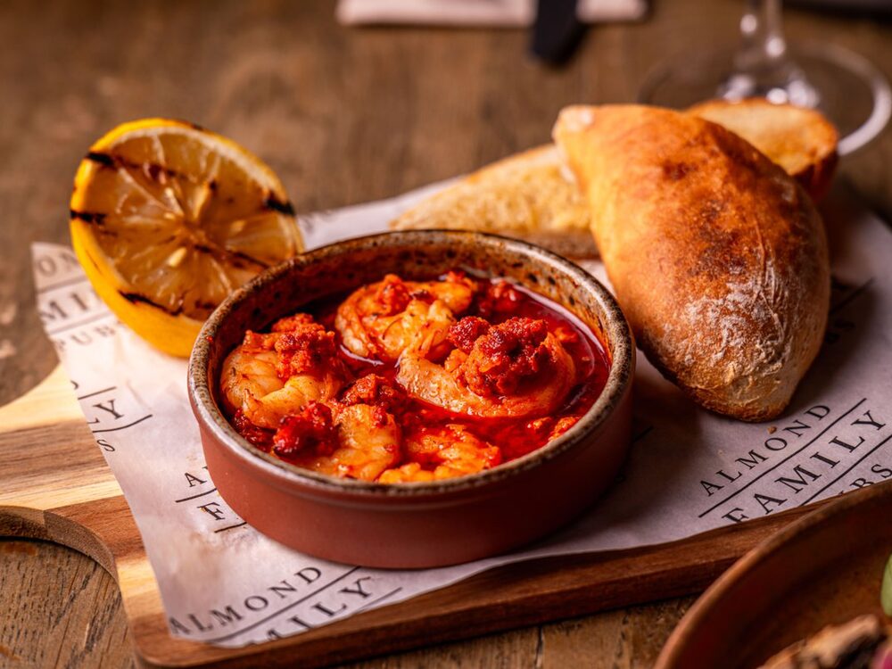 Garlic king prawns and nduja